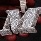4ct Real Moissanite Men s  m  Any Initial Letter Pendant 14k White Gold Plated