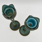 Vintage Silvestri Verdigris Bronze Tulip Taper Candlestick Holder Set 2 Floral