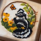 Vintage Framed Skunk Needlepoint embroidered crosstitch crewel  6 1 2x 6 1 2