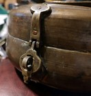 Antique East Indian Round Brass Chapati Bread Box W lid Hand Crafted Embossed 