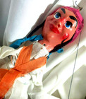 Handmade String Marionette Puppet Doll Vtg Wood Plaster Paper Mache Folk Art