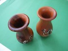 Aboriginal Mulga Wood Vases  Painted With Kangaroos   Lizard  Vintage Signed