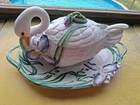 Defective Fitz And Floyd Iris Swan Soup Tureen W Ladle  Platter Large Vi G3d