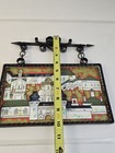 Vintage 70 s Russian Enamel On Copper Cityscape Wrought Iron Wall Decor 10x6