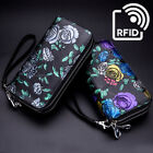 Womens Wallet Large Capacity Double Zip Card Phone Holder Rfid Blocking Wristlet