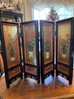 Vintage Asian Floral Jade Hand Carved Table Top 4 Panel Screen Glass Divider