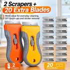 2 Pack Razor Blade Scraper Tool W 20 Blades Retractable Sticker Paint Remover