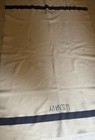 Vintage Us Navy Wool Blanket Cream White Blue Stripe  67 X 44 As Is