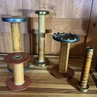 Vintage Industrial Textile Bobbins Spools Primitive  Lot Of 5 - Wood And Metal