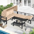 Outdoor Patio Metal Furniture Conversation Set With Foldable Canopy coffee Table
