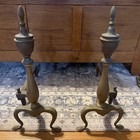 Vtg Federal Style Brass Cast Iron Fireplace Andirons Log Holder Fire Dogs 18      