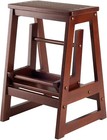 Walnut Wooden Folding Step Stool Seat 2 Tier Platform Ladder Kitchen Office Home