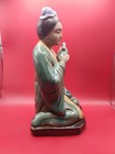 Vintage Chinese Mudman Statue Of A Pearl Goddess Holding An Urn