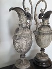 2 Antique Spelter marble Verdigris Ewer Pitcher French Neo Classical Bacchus