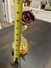 Vintage Brutalist Metal Brass Copper Red Rose On Onyx Base Signed - Nos B100