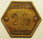 Mw30603 Belgian Congo Brass 2 Francs 1943  African Elephant   Km 25