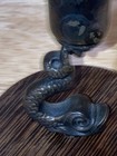 Antique Brass And Silver Tone Fish Candle Holder On Wood Stand 4 5  Tall