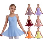 Girl Gymnastic Bodysuit Skirted Leotard Ruched Camisole Ballet Dance Tulle Dress