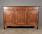 Large Antique French Provincial Three Door Sideboard buffet In Solid Oak Wood
