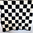 Vintage 70s Crochet Afghan Black White Checkerboard Throw Blanket Boho Mod 48x70