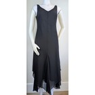 Evan Picone Midi Maxi Dress 6 Black Beaded Sleeveless Sheer Scarf Hem   Wrap Vtg