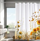 Butterfly Sunflower Shower Curtain Farmhouse 72 w X 72 l  pack Of 1   Yellow