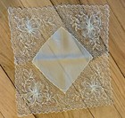 Antique Bridal Lace Handkerchief Embroidered Net Lace Hanky Beaded Floral Bridal