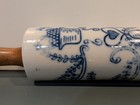 Vintage Blue Bell Ceramic Rolling Pin Wood Handles Blue White Farmhouse - Used