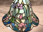 Vintage Tiffany Style Stained Glass Lamp Shade 11    Pink Purple Floral Art