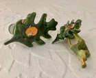 Vintage Ceramic 2 Elf Figurines Pixies On Leaves