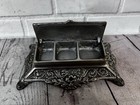 Antique Ornate Metal Inkwell Hinged Box Silver Tone Victorian Or Art Nouveau