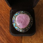 Chinese Vintage Silver Filigree Enamel Ring Natural Gem Inlay Large Design
