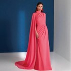 Elegant Chiffon Long High Collar Evening Dresses Draped Mermaid Prom Party Gowns