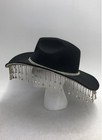 Encour Collection Women s Black Cowboy Hat Rhinestone Band Crystal Fringe Sz 24