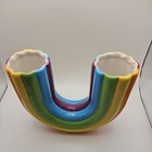 Rainbow Ceramic Vase Decor  U-shaped Stripes Vase  Vibrant Hue Cute Decorative