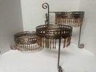 Vtg Decorative Gold Tone 3 Tier Cake   Plate Stand With Bead Dangles New