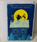 Vtg Hallmark Embossed Christmas Birthday Card Unused Santa   Stork On Rooftop