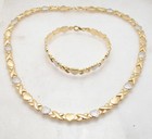 Diamond Cut Hearts Kisses Bracelet Necklace Set 10k Two-tone Gold Plated Silver