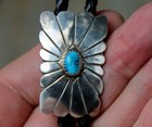 Old Katherine Pino Navajo Handmade Sterling Silver Turquoise Stone Bolo Tie