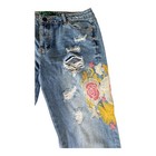 Floral Embroidered Distressed Jeans Boho Pink Ripped 33w 14