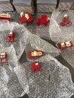 Vintage Avon Christmas Teddy Bear Red Metal Ornaments Lot Of 9