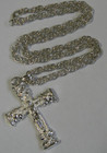 Religious Silver Plate Large Crucifix Cross Pendant Medal Chain Link Necklace