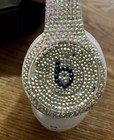 Ooak Beats By Dre Solo3  Wireless Satin Silver - White   Rhinestone   s With Case