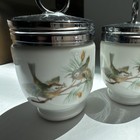 Royal Worcester Porcelain Egg Coddler Set 6 Metal Lids Birds   Flowers England