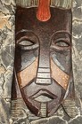Vtg Tribal Mask Face Hand Carved Wood Large Hanging Wall Decor African 32x8 Art