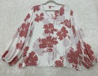 Womens Sheer Floral Balloon Sleeve Top Size 18 20 Button V Neck Summer Chic