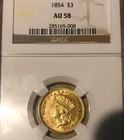 1854 P  3 Gold Indian Princess Ngc Au58 Excellent Luster About Uncirculated