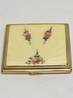 Vintage Evans 1940 s Powder Compact Guilloche Enamel Painted Roses 2 5x2 5 