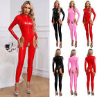 Women s Bodysuit Mock Neck Rompers Sweat Catsuit Shiny Leotard Yoga Jumpsuit