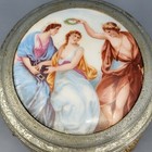 Vintage 1940s Aluminum Metal Wind Up Music Vanity Powder Puff Box   Mirror